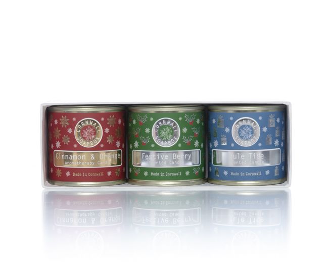 Box of Three Christmas Tin Candles