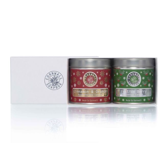 Box of Two Christmas Tin Candles